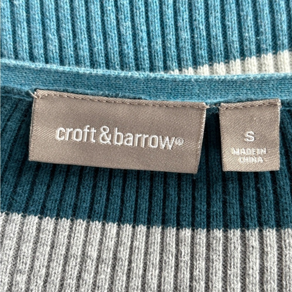 Croft and borrow blue 90s retro 2000s stripe v neck long sleeve sweater small - Picture 2 of 13